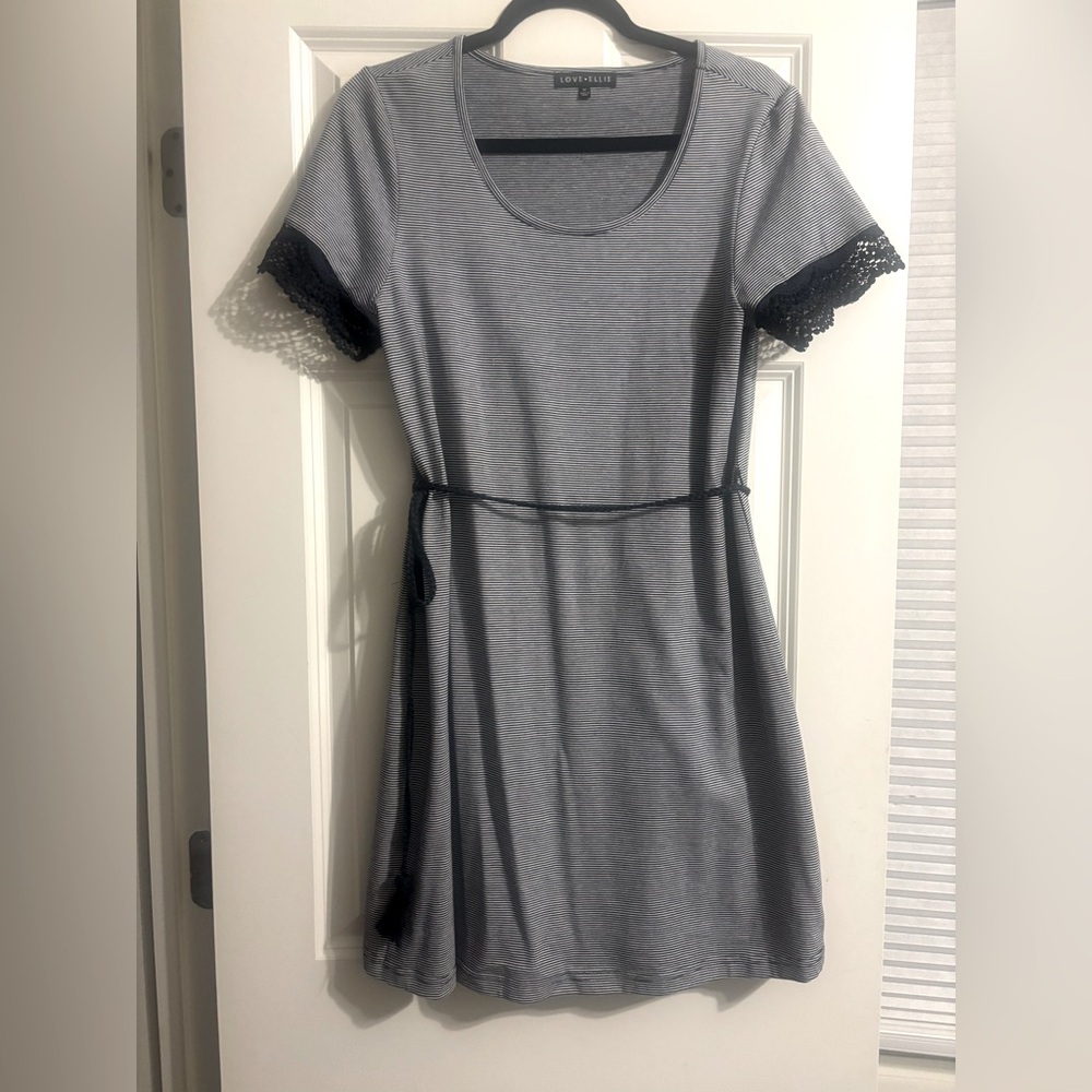 Navy and white striped shirt dress with lace details!